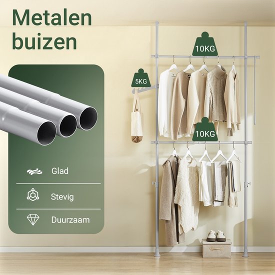 Porte-vêtements télescopique SoBuy - Système de rangement réglable - Système de tringles à vêtements - L(75–126) × H(200–295) cm, gris FRG109-II-HG