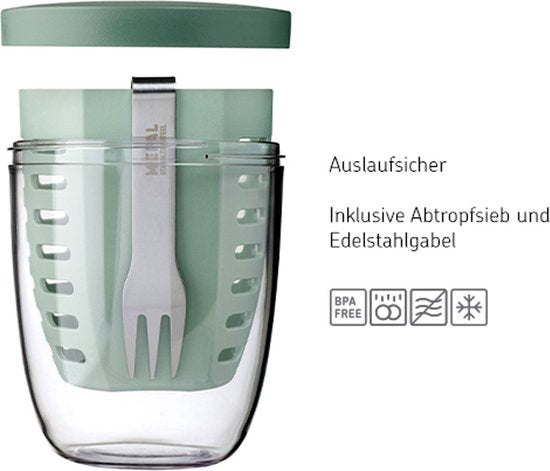 Mepal - Pot à fruits et légumes Ellipse - 600 ml - Fourchette incluse - Bleu nordique