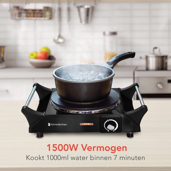 KitchenBrothers Table de cuisson électrique - 1 brûleur - 1500W - Noir