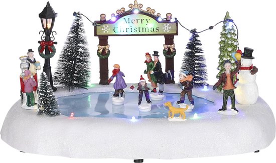 LuVille Village de Noël Miniature Patinage sur l'étang - L32 x L25 x H15 cm