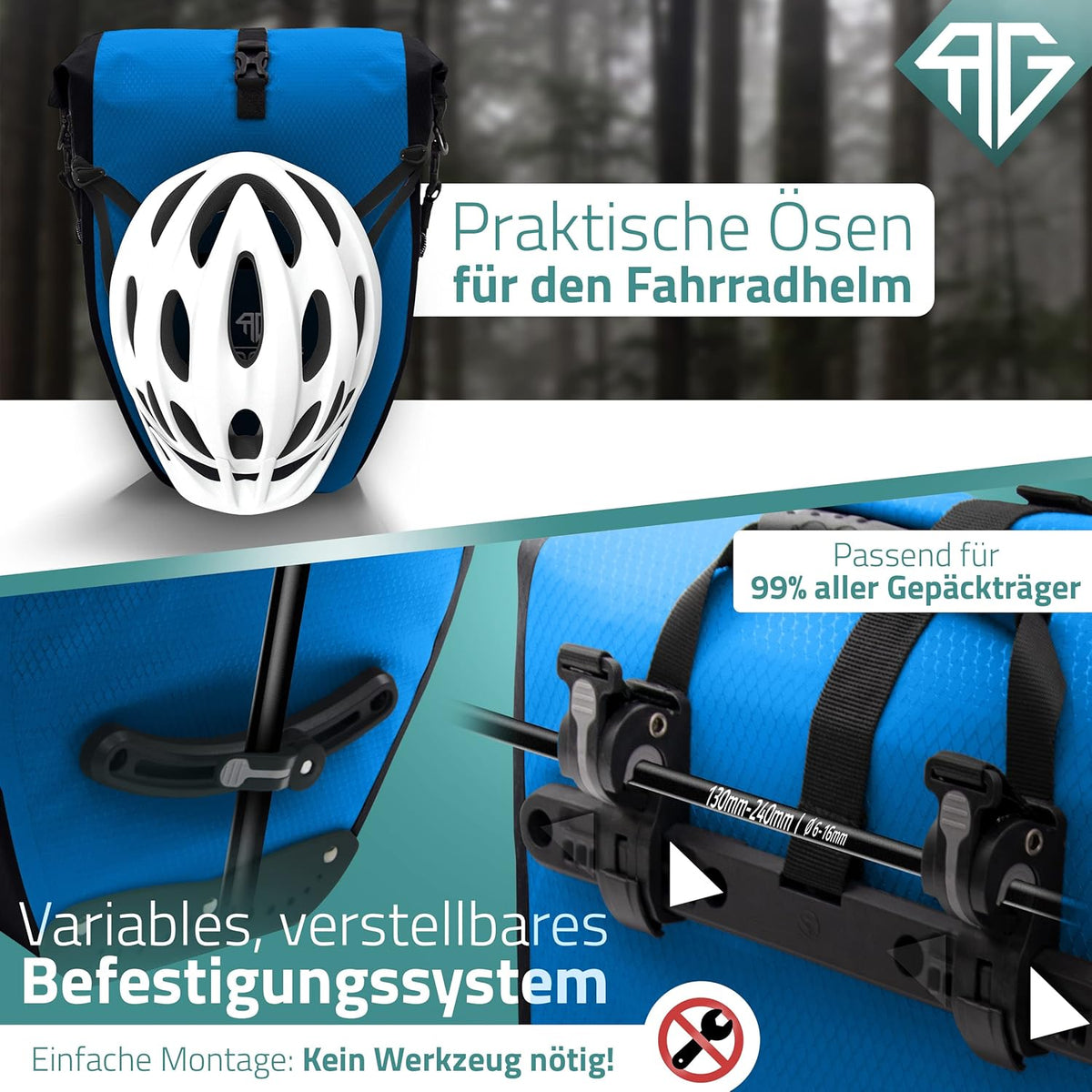 RADGEIST Sacoche pour porte-bagages 23-28L - Sacoche étanche pour vélo et épaule - Bleu - 45 x 32 x 18 cm