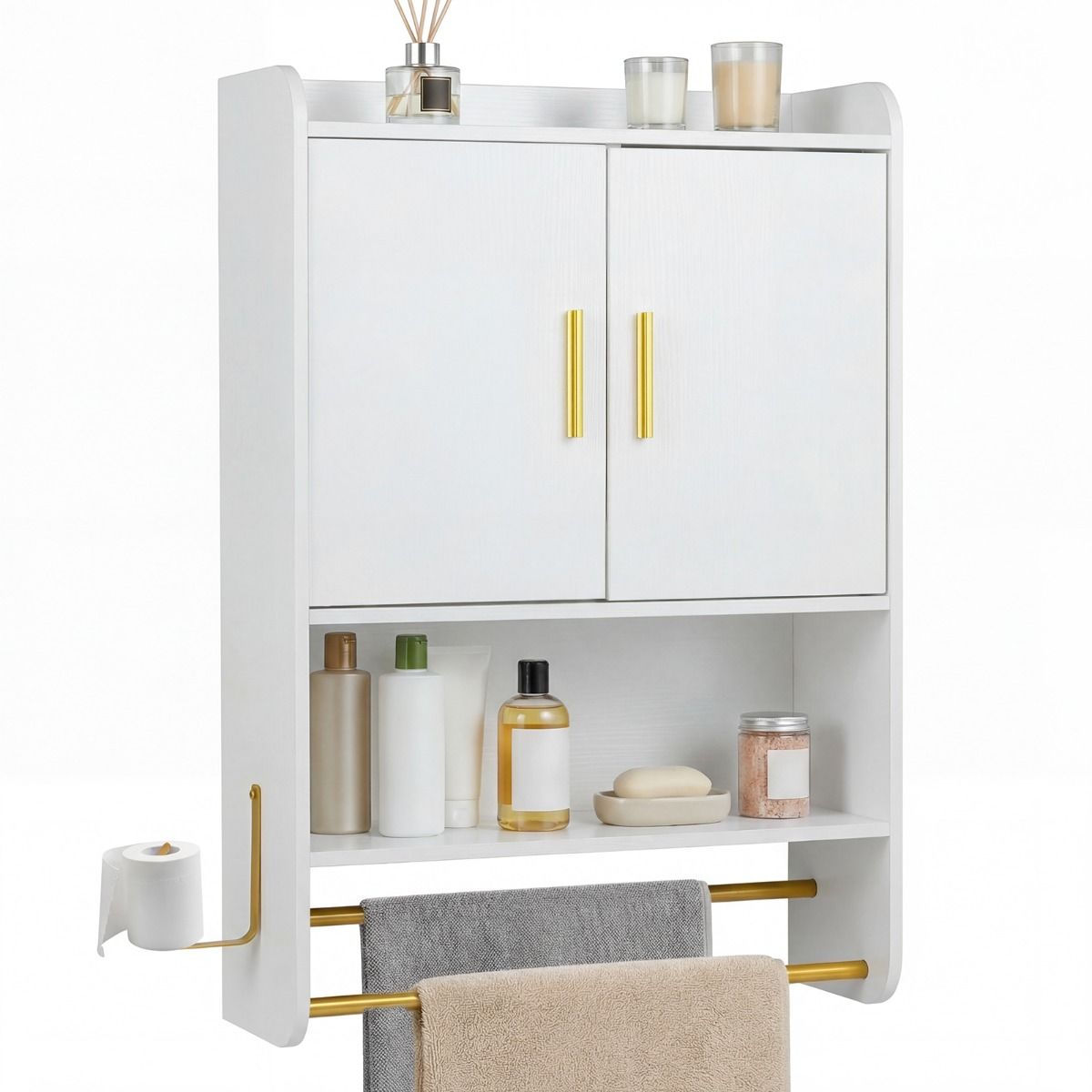 Armoire de salle de bains suspendue Coast - deux portes - étagères réglables - noir/blanc - 55 x 20 x 80 cm