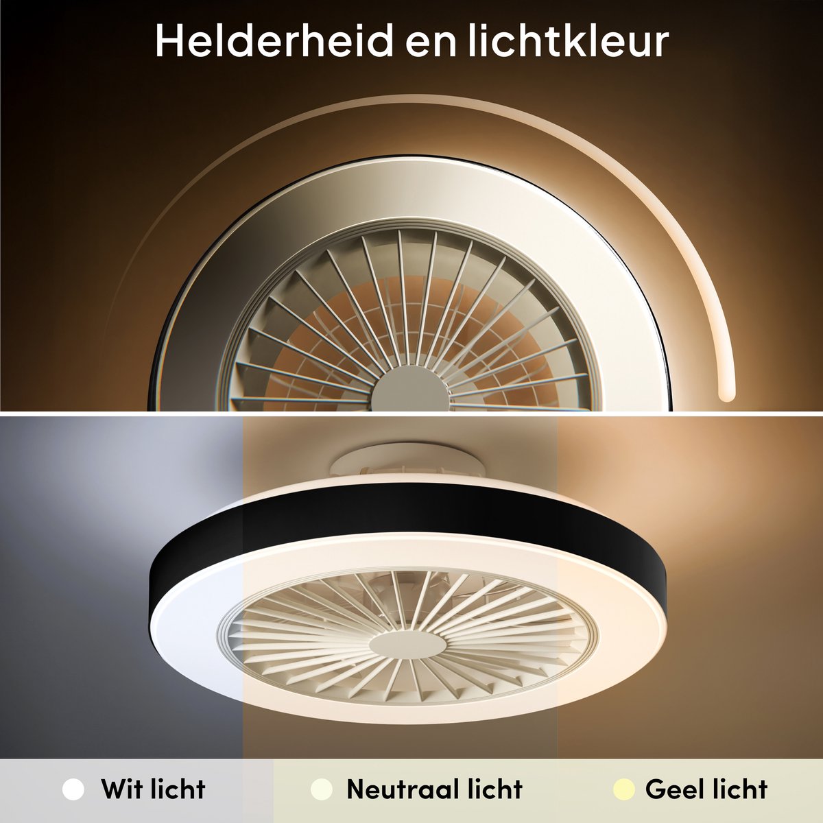 Nolt Ventilateur de plafond avec éclairage - Ventilateur de plafond - Plafonnier - LED RGBW - Tuya Wifi Smart - Télécommande - ⌀ 50cm - Noir