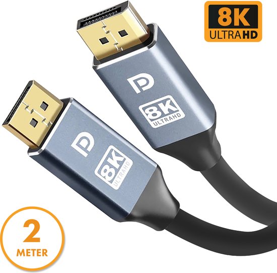 Drivv. Câble Displayport - 8K 60Hz - 4K 144 Hz - 32.4GBps - Displayport 1.4 - Câble DP - PVC - 2 mètres - Gris spatial