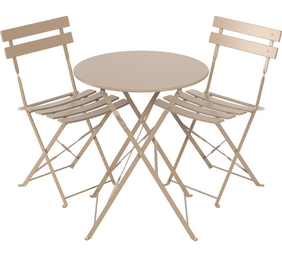 LifeGoods Set Bistro - Acier - 3 pièces - Set de jardin - Pliant - Set de balcon avec table - Résistant aux intempéries - Taupe