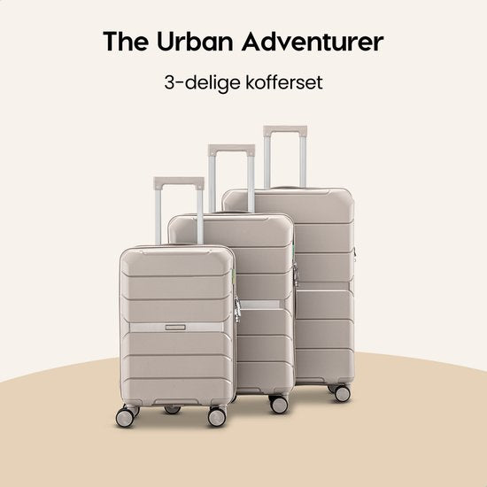 SKYCASES Urban Adventurer - Grande valise de voyage - Serrure à combinaison - 49 x 30 x 75 cm - 110 L - Grande valise à roulettes XL - Roulettes Spinner et cadenas - Beige