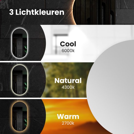 Mirlux Miroir de salle de bain avec éclairage LED et chauffage - Miroir mural ovale - Cadre noir - 100x50CM