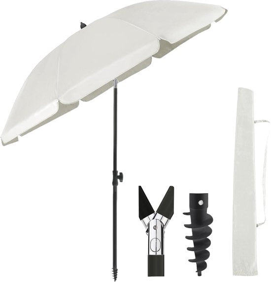 Ensemble de parasol O’DADDY® – Inclinable et réglable – Imperméable – Résistant aux UV – Avec piquet et sac de transport – Plage, jardin et balcon – 180 cm – Beige