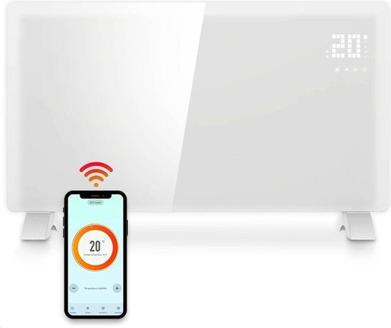 Chauffage électrique Gologi - Convecteur avec thermostat - Fonctionne par App et commandes tactiles - Jusqu'à 25m2 - 2000W Heater - Blanc