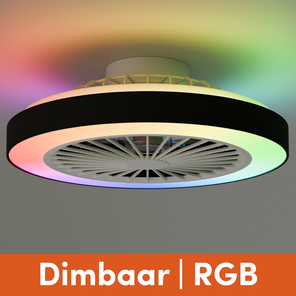 Nolt Ventilateur de plafond avec éclairage - Ventilateur de plafond - Plafonnier - LED RGBW - Tuya Wifi Smart - Télécommande - ⌀ 50cm - Noir