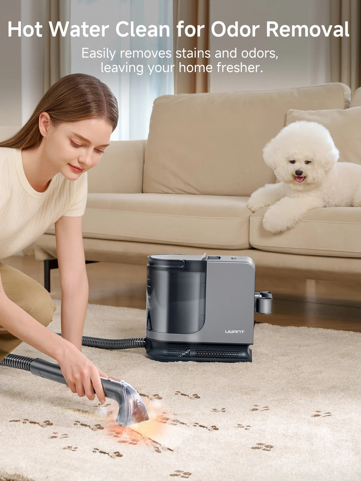 Nettoyeur multi-usage UWANT B400 - Gris - 600 W, 18 000 Pa, fonction vapeur - Pour lit, canapé, tapis et voiture