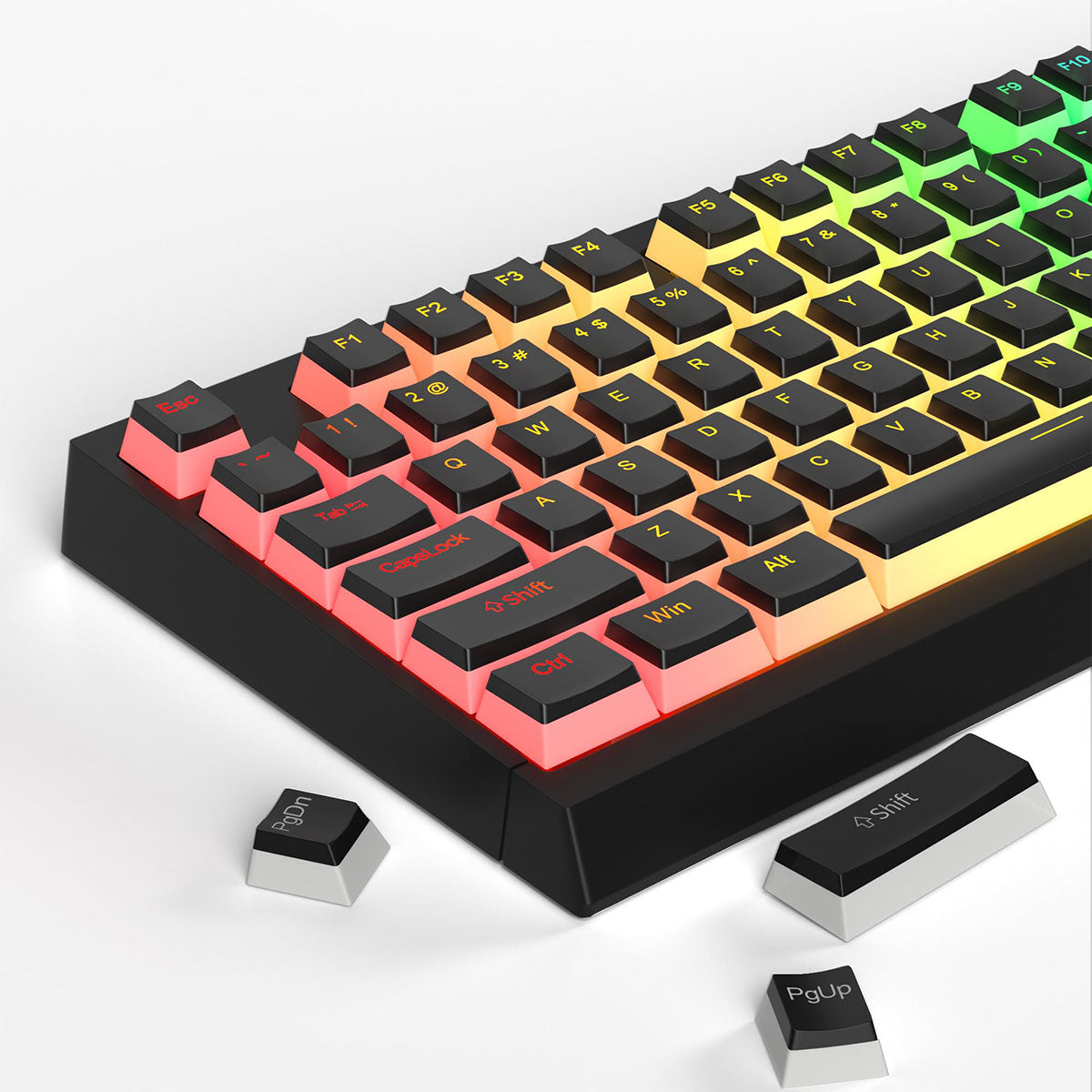 MageGee Double Shot PBT Pudding Keycaps 130 touches, touches avec couche translucide, jeu complet de 104 touches et 16 touches supplémentaires, profil OEM, accessoire pour clavier mécanique - Noir
