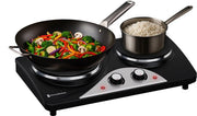 KitchenBrothers Table de cuisson électrique - 2 brûleurs - pose libre - 7 réglages de température - 1500W + 1000W - Noir