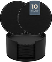 Castagnola Sous-verres en simili-cuir - Sous-verres pour verres - Sous-verres design avec support - Sous-verres en cuir - Cuir - Lot de 10 - Noir avec surpiqûres