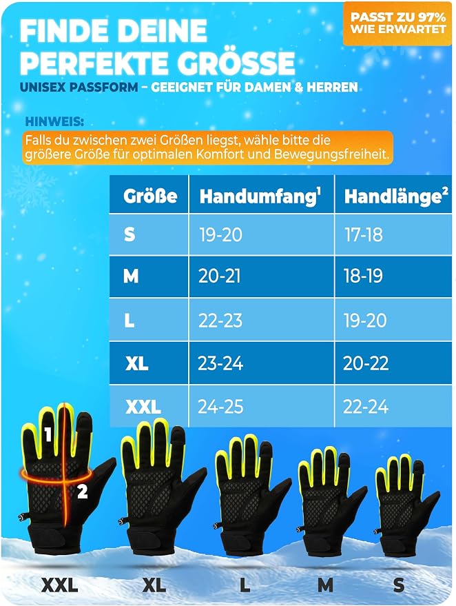 Gants de vélo MIVELO pour l'hiver - Jaune - Taille S - 3M Thinsulate, compatibles avec les écrans tactiles