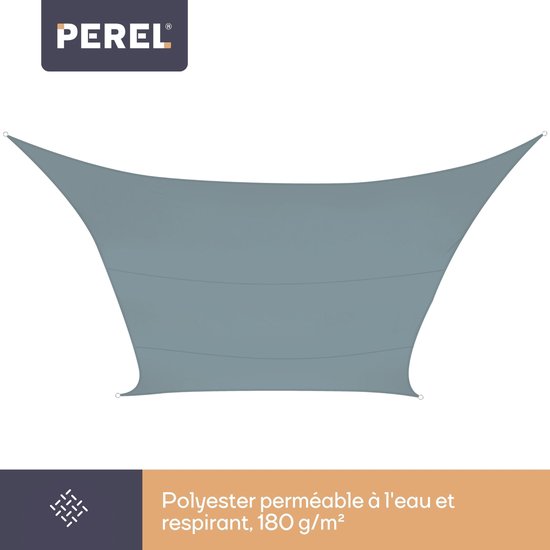 Perel Toile d'ombrage, hydrofuge, 3,6 x 3,6 m, 160 g/m², polyester, carré, gris clair