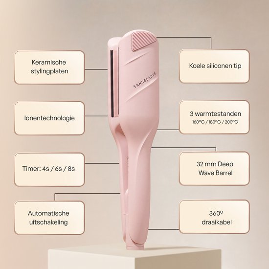Fer à friser Sansbeauté® Wave 32 mm - Fer à gaufrer - Fer à boucler en céramique pour des ondulations de plage - Ondulations de sirène - Fer à boucler pour ondulations de sirène - Cheveux ondulés - Fers à boucler - The Waver - Appareil de coiffure - Crimp