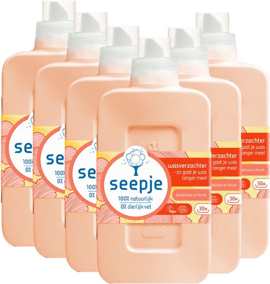 Adoucissant Seepje au bois de santal et à la pêche - 180 cycles de lavage - 6 x 750 ml - Lot économique