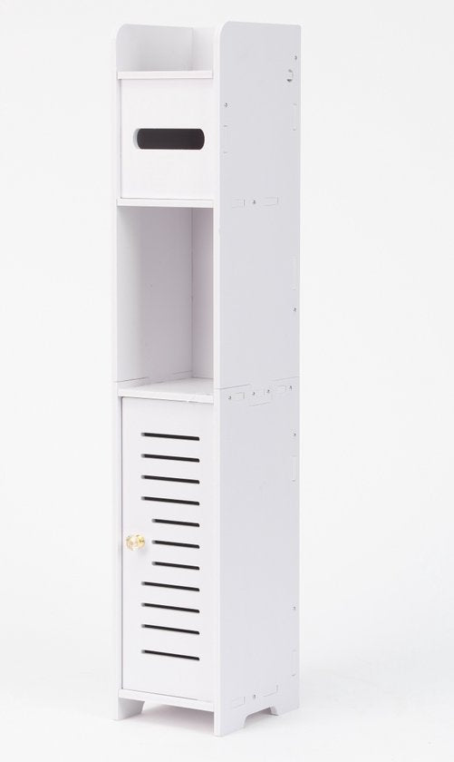 Meuble de salle de bain - Meuble de rangement étroit - MDF - 80 cm de haut - Blanc - Pour toilettes ou salle de bain