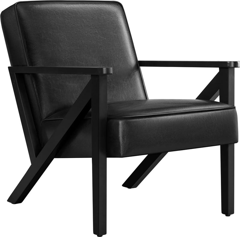 Fauteuil de salon vintage Yaheetech / Fauteuil à pieds en Z 78 x 67 x 79,5 cm – Noir mat – Simili cuir PU et bois de caoutchouc