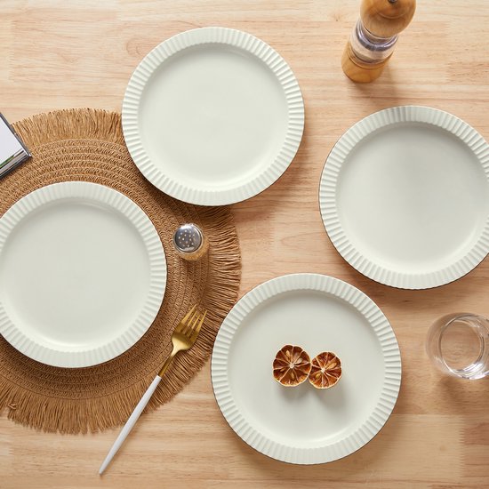 Lot de 4 assiettes à dîner (Ø 21,3 cm / 8,5 pouces), assiettes à petit-déjeuner, assiettes à pâtes, assiettes à pizza, service de table pour 4 personnes, adapté aux restaurants, à la restauration, aux fêtes, aux réunions de famille, aux banquets et aux pi