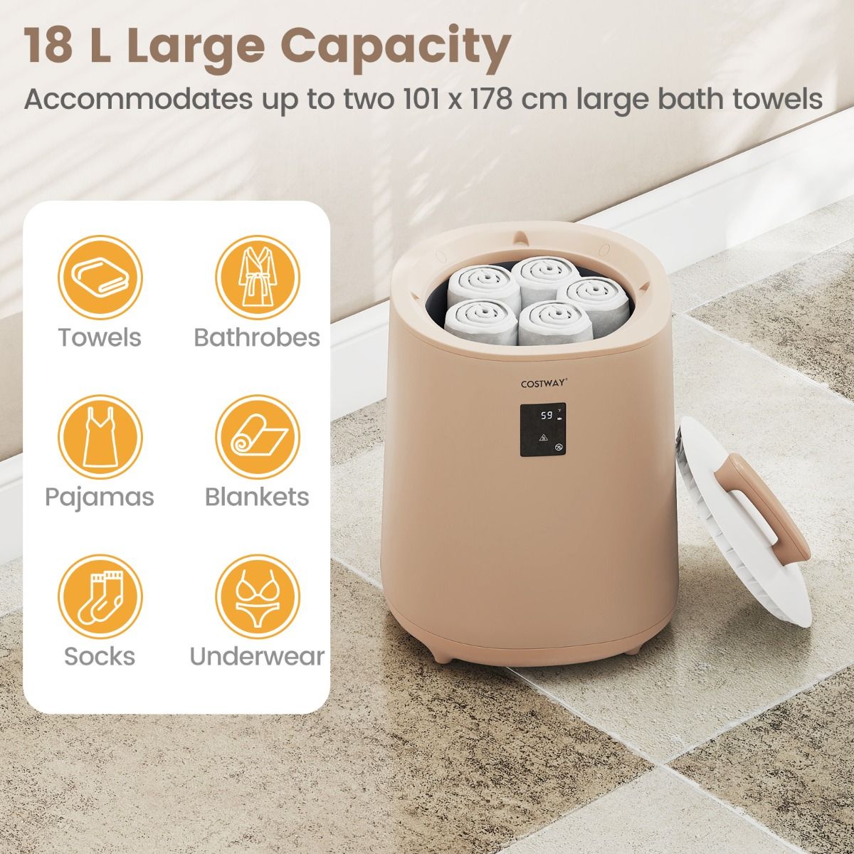 Sèche-serviettes Coast - Capacité de 18 litres - Écran LED - Marron café
