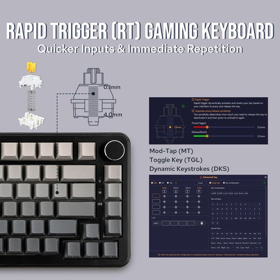 Ajazz AK820 MAX HE - 75% Wired RGB Gaming Keyboard - Hall Effect Rapid Trigger Mechanical Keyboards - Side Printed Keys - Gasket - Hot Swap - 8K Hz Polling Rate - QWERTY Keyboards - 82 Keys - Gradient Grey