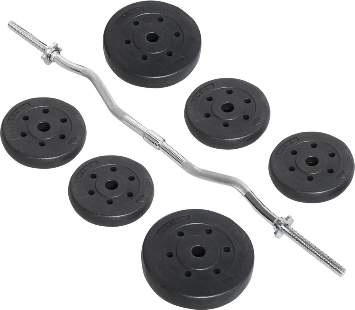 Yaheetech EZ-curl Dumbbell Set 25 kg - équipé d'une barre de curl chromée et de 6 disques de poids en béton et de verrous - pour la musculation et le développement musculaire - métal noir, plastique et béton - 120 x 26 x 26 cm