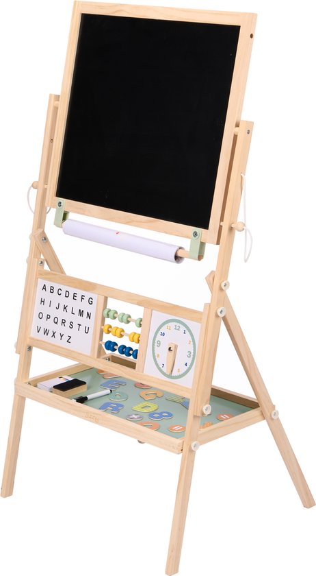 Sunny Nola Activités Chevalet – Petit chevalet en bois pour enfants - Chevalet de jeu avec tableau blanc et ardoise - Chevalet de peinture pour enfants – Tableau magnétique - Comprend un rouleau de papier, des aimants, des craies, des marqueurs et une gom