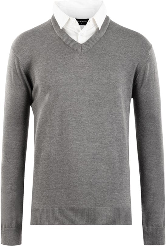 Milanoro - Pull à col chemise pour homme - Gris foncé - XL