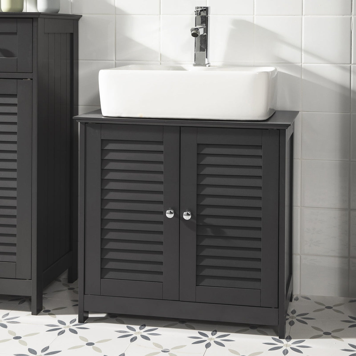 Meubles de salle de bain - SoBuy - 2 portes et 2 étages - 60x35x58 cm - Gris