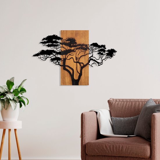 Asir - Accessoire mural décoratif en bois - Noyer & Noir - 90 x 58 cm