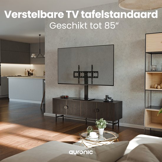Auronic TV Stand - Pied TV - Rotatif - Réglable - Convient aux écrans incurvés - Jusqu'à 85 pouces - Noir