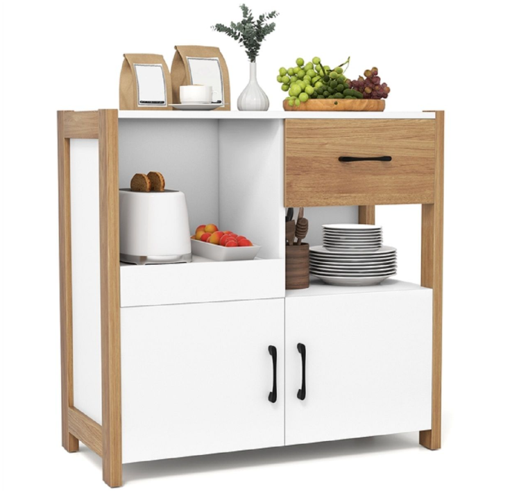 Buffet Coast à 2 portes et 1 tiroir - Blanc - 82 x 40 x 81 cm - Tablette coulissante, style rustique moderne