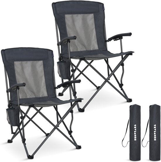 TRVLMORE Chaises de camping - pliables - 2-Pack - Capacité de charge 120KG - Sac de transport inclus - Chaise pliante - Chaise de pêche - Chaise de camping - Chaise pliante - Noir