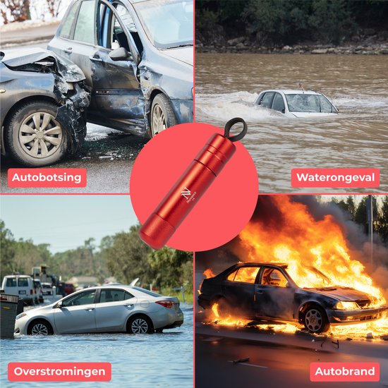 Nuvance - Marteau de sécurité - Marteau d'urgence - avec porte-adhésif et verre de test - Marteau de sauvetage - Coupe-ceinture - Marteau de voiture - Sécurité sur la route - Rouge