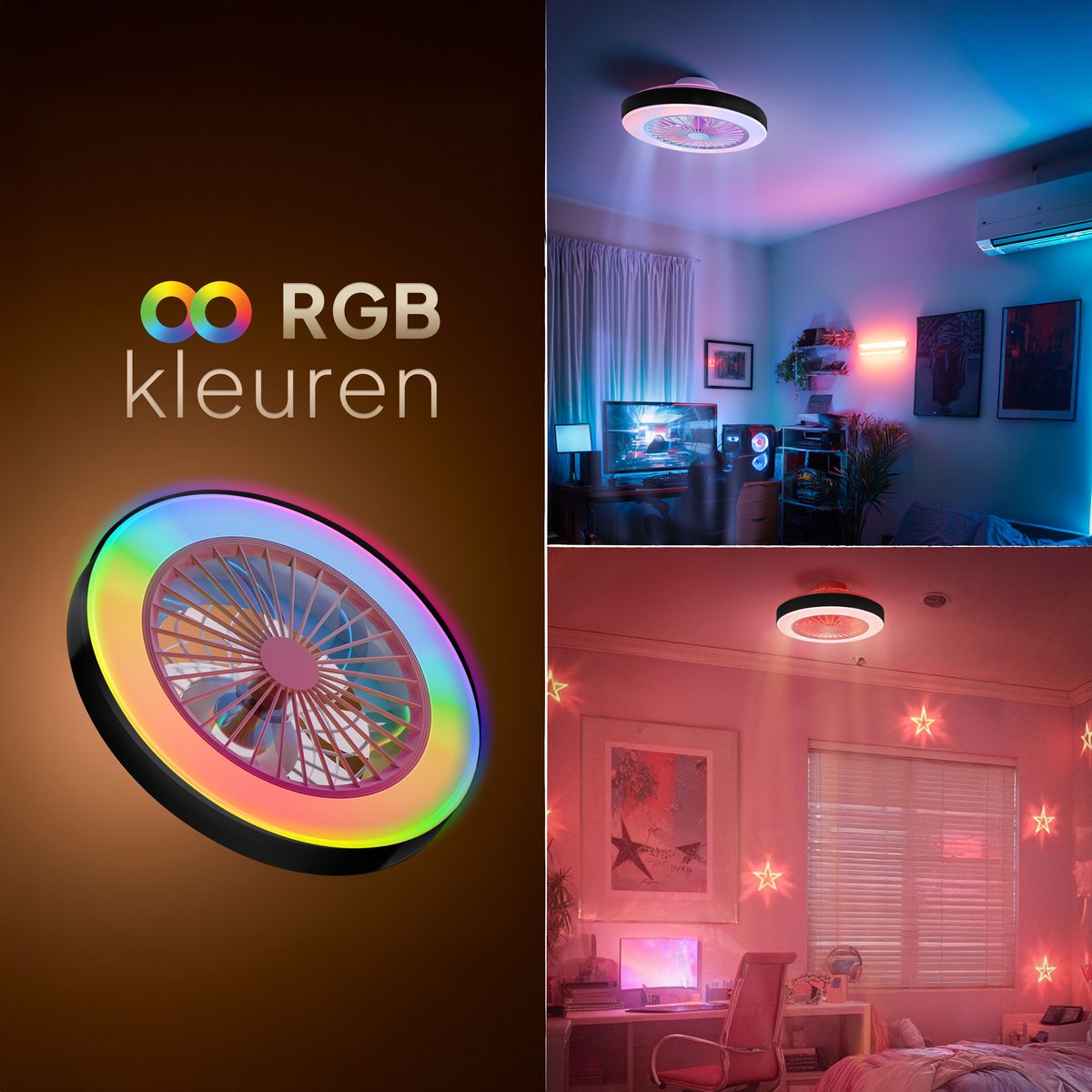 Nolt Ventilateur de plafond avec éclairage - Ventilateur de plafond - Plafonnier - LED RGBW - Tuya Wifi Smart - Télécommande - ⌀ 50cm - Noir