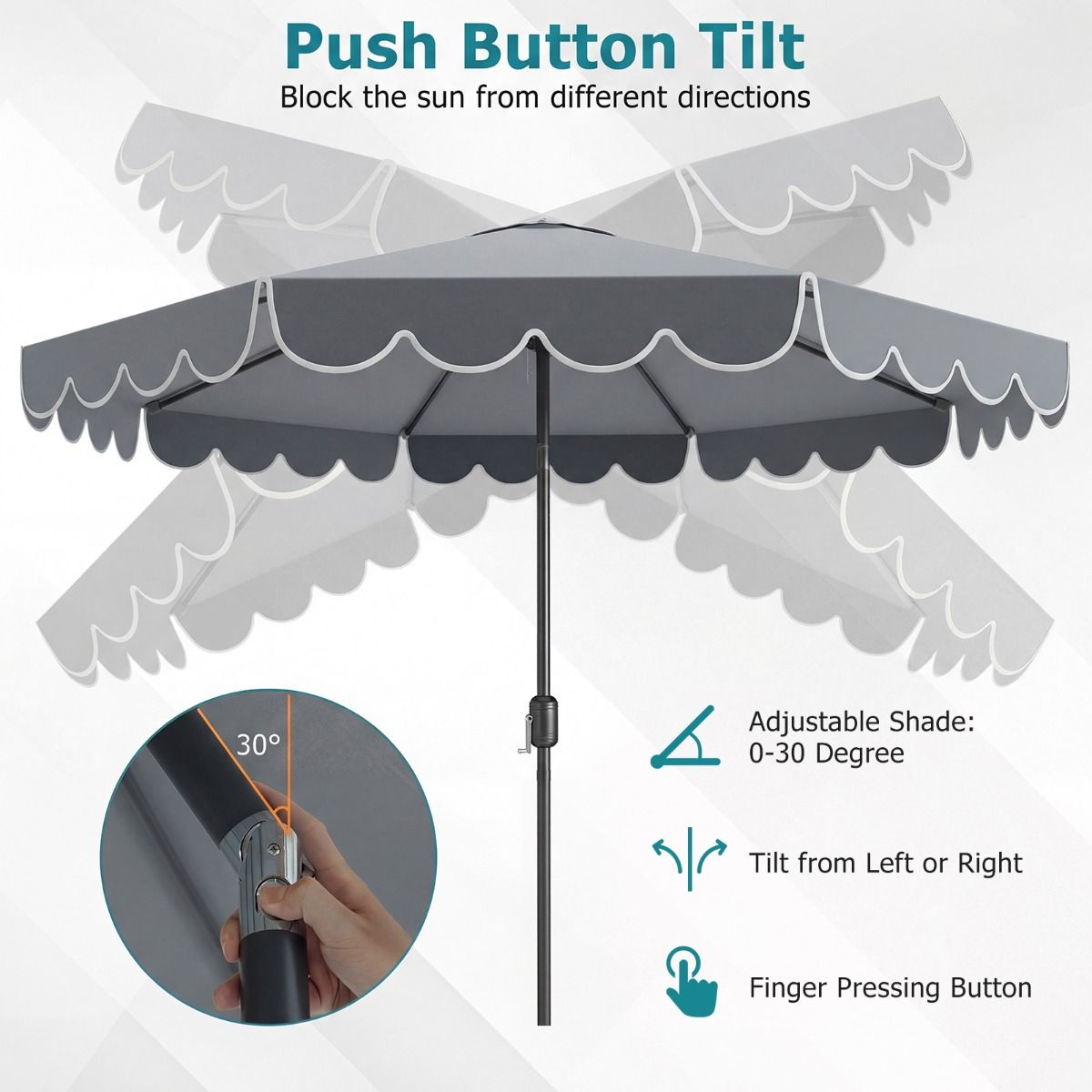 Parasol de jardin double face Coast - 300 cm avec manivelle et volant - inclinable à 35° - Bleu