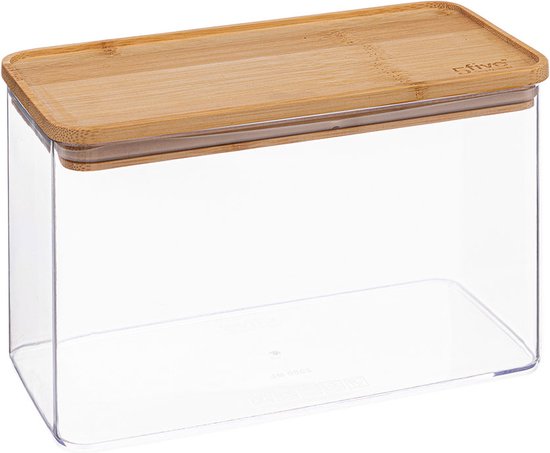 5Five - Bocal de conservation pour la cuisine - Berlino - plastique/bambou - 1 500 ml - alimentaire - 10 x 20 cm