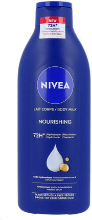 Lait corporel nourrissant NIVEA - à l'acide hyaluronique, à l'huile d'amande douce et au sérum nourrissant - Lait corporel offrant 72 heures d'hydratation - Pour les peaux sèches à très sèches - 400 ml