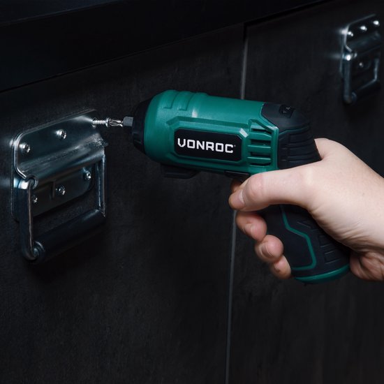 VONROC Tournevis sans fil - 4V - Comprend un jeu d'embouts de 14 pièces, un câble de charge USB-C et une sacoche de rangement.