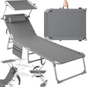 tectake® - bain de soleil bain de soleil - 4 positions, pliable - gris - 68 x 190 x 28 cm, avec poche latérale