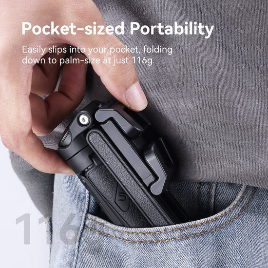 Trépied selfie stick de poche Ulanzi JJ02 pour smartphone - Avec télécommande Bluetooth - Format compact, tient dans la poche - Hauteur maximale : 40 cm - Noir