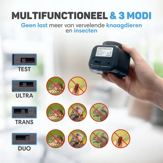 Vulpes Goods® Repellent - Répulsif pour souris - Répulsif à ultrasons - Répulsif pour l'intérieur - Répulsif pour rats - Contrôle des souris - 360 degrés & 4 modes - Répulsif pour nuisibles - PRO Black