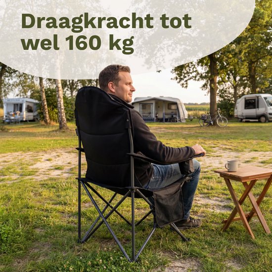 TRVLMORE Chaise de camping XXL - pliable - capacité de charge 160KG - sac de transport inclus - chaise pliante - chaise de pêche - chaise de camping - chaise pliante - noir