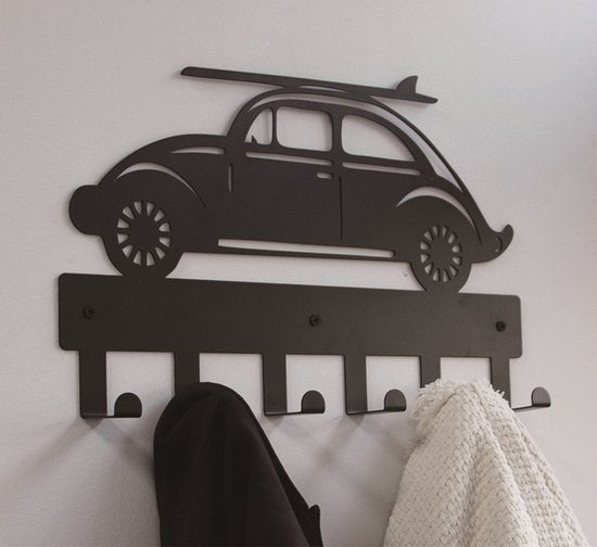 Porte-manteau « voiture » pour chambre d'enfant - porte-manteau mural « voiture et planche de surf » à 6 crochets pour chambre de bébé