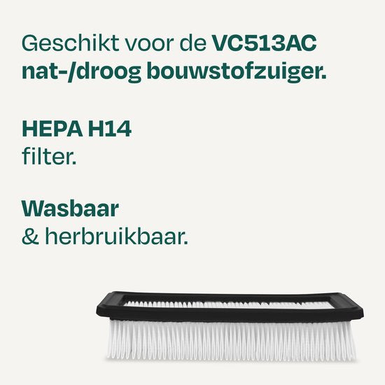 Filtre HEPA H14 VONROC - lavable - pour l'aspirateur de chantier eau et poussière VONROC VC513AC