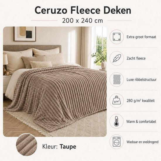 Couverture en polaire Ceruzo 200 x 240 cm - Plaid XXL - Marron taupe - Polaire douce - Couvre-lit pour lit double