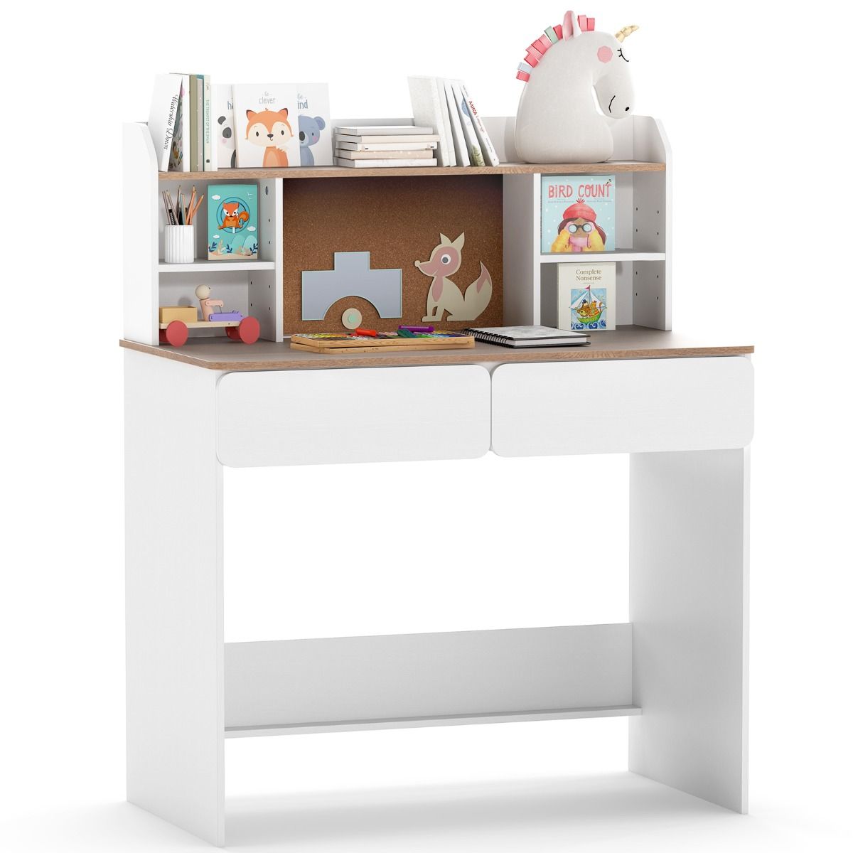 Bureau pour enfant Coast avec tableau d'affichage en liège - station de recharge - grand espace de rangement - blanc