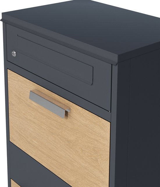 Boîte aux lettres pour colis AXI Levi en métal anthracite/aspect bois – Boîte pouvant contenir plusieurs colis – Avec serrure et compartiment séparé pour le courrier – 50,6 x 38,3 x 112 cm
